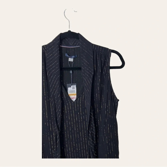 NWT TOMMY HILFIGER SIZE SMALL DRESSY TOP BLACK AND GOLD STRIPE V NECKLINE - Picture 3 of 11